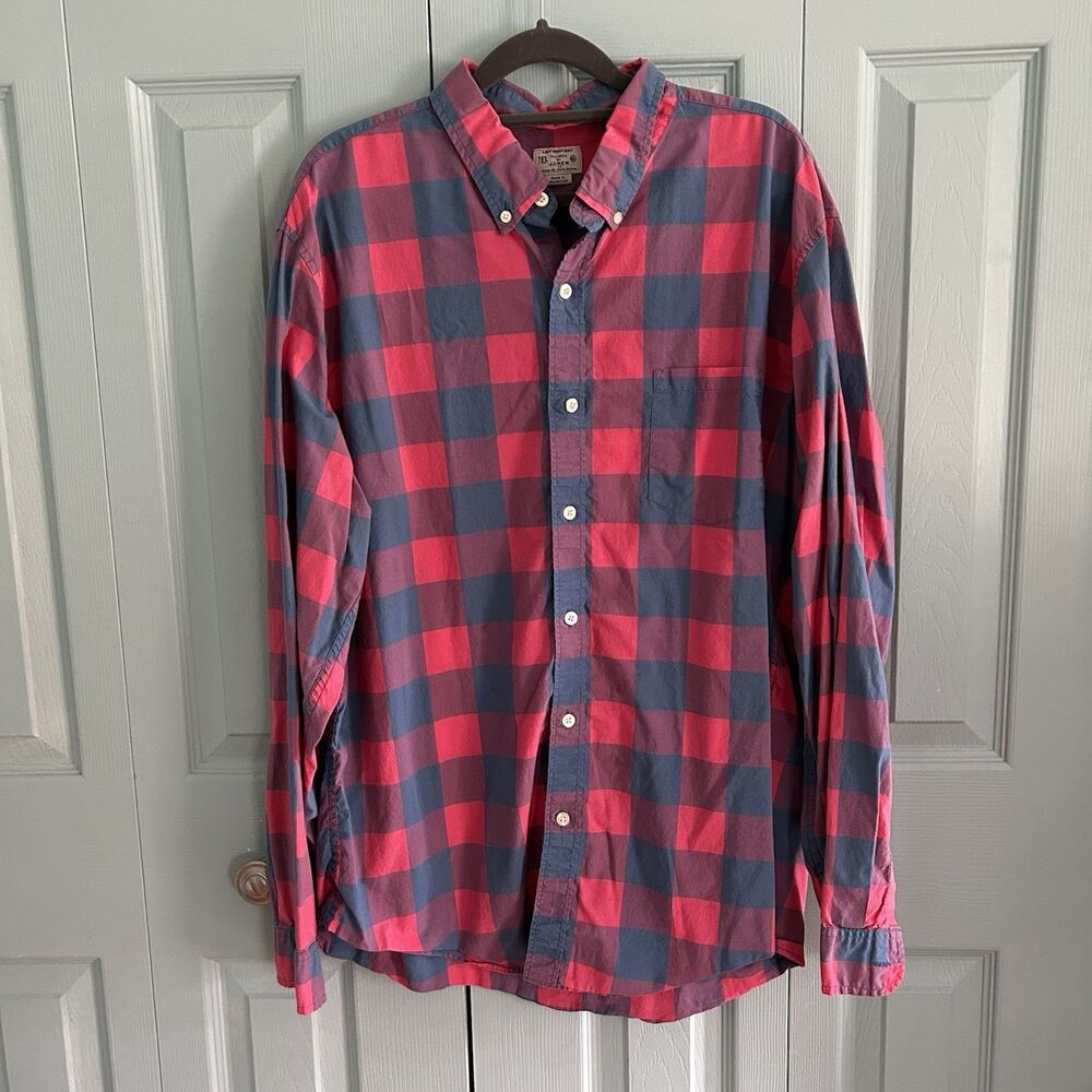 J.Crew Mens Blue Red Checkered Long‎ Sleeve Button Up XL Lightweight Cotton